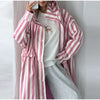 Striped Hooded Long Trench Coat Drawstring Waist Open Front Spring Women Glam Outerwear Warm Casual Lady Windbreaker Jacket