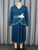 Elegant Church Dresses A Line Pleated V Neck Long Sleeves 3D Flower Peplum Office Ladies Wedding Guest Party Outfit Curve