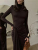 Turtleneck Thigh High Split Sexy Maxi Dress For Women Long Sleeve Draped Bandage Bodycon Club Long Dress