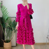 Spring Solid Pleated Dress Ruffle Edge V-Neck Long Sleeved with Belt Dresses Elegant Women's Clothing 6RG72391