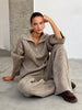 Women's Autumn Winter Collared Half Zip Ribbed Knit 2-Piece Set Oversized Wide Leg Pants Sweater Suit