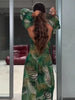 Animal Print Wrap Maxi Dress V Neck Sleeve Twist Waist High Slit Long Gowns Women's Resort Vacation Party Robes