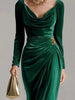 Autumn Winter Velvet Long Sleeved A-line Dress Elegant Temperament High Waisted Banquet Dress Women's Square Neck Draped Dress