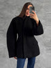 Women's Fleece Button Wasit Jacket Stand Collar Long Sleeve Pockets Oversized Coat Lady Spring Casual Outerwear