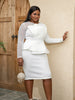Women White Party Dress Sexy Long Sleeve O Neck Beading Mesh Patchwork Peplum Elegant Event Evening Birthday African Gowns