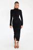 Elegant Long Sleeved Elastic Tight Pleated Maxi Dress Women Slim Party Club Evening Dress Autumn Winter Vestido