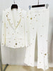 High Street Designer Runway Suit Set Women's Slim Fit Single Button Rivet Eyelet Lapel Blazer Pants Set 2pcs