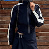 Color Block Cropped Anorak Jacket Women Stand Collar Half Zip Kangaroo Pocket Long Sleeve Jackets Autumn Casual Chic Coat