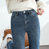 Women's Winter Fleece Warm Jeans Retro Elastic Thickened Comfortable Straight Korean Casual Female Velvet Denim Pants