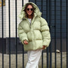Women All Over Print Hooded Puffer Jacket Loose Oversized Zip Up Winter Warm Coat Detachable Streetwear Casual Outerwear