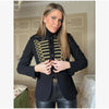 Lady Black Short Napoleon Style Jacket Elegant Stand Collar Full Sleeve Single Breasted Cropped Coats Women Daily Street Coat