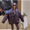 Casual Women's Winter Jacket Solid V Neck Tie-waist Full Sleeve Loose Puffy Padded Coats Street Warm Outwear