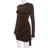 Sexy O-neck Long Sleeve Bandage Solid Short Dress Streetwear Women's Elegant High Waist Tunics Ruched Party Club Dresses