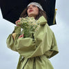Green Oversized Belt Overcoat Elegant Long Sleeve Women Pleated Lapel Lace Up Windbreaker Autumn Lady Casual Street Outerwear