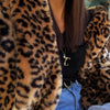 Europe America Women's Leopard Fur Coat Longer Casual Loose Fur Overcoat Large Size Warm Windbreake Plush Coat