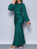 Shiny Women's Dress Spring Autumn O-neck Long Sleeve Slim Hips Banquet Long Dress Female Pleated Party Fishtail Dresses
