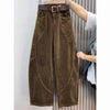 Large Size 4XL Autum Winter Trousers Women Corduroy Straight Leg Pants Retro Ladies Loose Wide-leg Pantalons