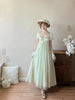 Handmade Regency Empire Waist Lolita Gown Women Green Beaded Lace Formal Dress French Elegant Party Outfit Chic Retro