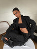 Women Black Sequin Embroidery Blazer 2 Piece Set Full Sleeve Lapel V-neck Coat Wide Leg Pants Suit Lady Spring Autumn Wears
