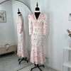 Elegant Floral Long Dress Women's Deep V neck High Waist Office Lady Party Dress Slim Long Sleeve Female Fishtail Dress