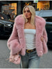 Women's Fluffy Faux Fur Coat Chic Pink Hooded Full Sleeve Loose Warm Jacket Winter Lady Street Outwear