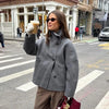 Elegant Stand Collar Woolen Jacket For Women Y2k Single Breasted Button Casual Coat Lady Autumn Winter Street Chic Outwear
