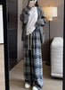 Women's High Waist Plaid Trousers Autumn Winter Korean Retro Straight Pants Loose Fit Drawstring Wide Leg Trouser Mujer