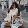 Winter Exclusive Striped Faux Fur Jacket Women Overcoat Brand Blogger Fluffy Fox Fur Collar Coat Outerwear