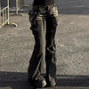 Y2k Retro Punk Women's Flared Jeans Harajuku Distressed Low-rise American Multi-pocket Denim Overalls Casual Micro-flare Pants