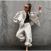 Women Solid Zip Up Two Piece Set High Neck Loose Jacket Wide Leg Track Pants Spring Autumn Casaual Hip Hop Outfit