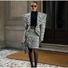Zebra Print Women's Two Piece Suit Big Lapel Neck Jacket Hip Package Belted Waist Half Skirt Autumn Commute Outfits