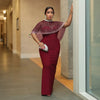 Women Short Cloak Sleeve Rhinestone Bodycon Long Dress Fall Vacation Evening Birthday Night Party Vestidos Sexy Dresses