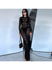 Lace Sheer Maxi Dress, Long-Sleeve Fitted Sexy Pattern Women's Dress, Vintage Birthday Party Evening Long Dresses