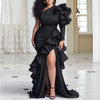 Plus Size One Shoulder Maxi Evening Dress Women Elegant Long Sleeve High Waist Tiered Ruffle Party Prom Wedding Guest Dresses