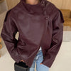 Street Waist Cinching Leather Jacket Women Loose Solid Stand Collar Zipper Pocket Jackets Spring Lady Outwear