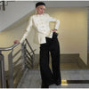 Stand-Collar Satin Frog-Button Jacket Cream Tailored Long-Sleeve Silky Spring Elegant Retro Women Outerwear Blazer