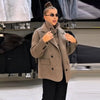 Solid Women's Vest Woolen Coat Full Sleeve Lapel Pocket Double-Breasted Lady Set Autumn Chic 2 Pieces Set Women