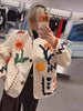 Women Floral Embroidery Jacket Long Sleeve Open Front Loose Fit Button Down Coat Autumn Casual Boho Chic Outwear