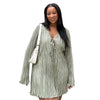 Long Sleeve Women V-neck Pleated Dress Casual Streetwear Plus Size Mini Dresses Autumn Slim Party Casual