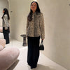 Leopard Print Women Winter Coat Faux Fur Coat Lapel Waist Tightened Jacket Single Breasted Long Sleeve Coat Daily Wear