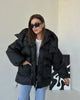 Women's Solid Oversized Puffer Jacket Full Sleeve Detachable Hood Pocket Zipper Warm Coat Winter Female Daily Casual Wear