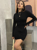 Autumn Sexy Ruched Irregular Long Sleeve Dress Women's Turtleneck High Waist Slim Fit Dresses