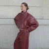 Street Zipper Leather Jackets Skirts Sets Women Loose Stand Collar Full Sleeve Coat Straight Skirt Autumn Winter Lady Suit