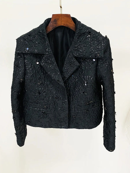 High Street Runway Designer Jacket Women's Beaded Floral Jacquard Trimmed Jacket
