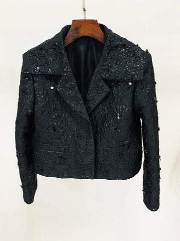 High Street Runway Designer Jacket Women's Beaded Floral Jacquard Trimmed Jacket