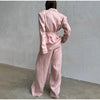 Women Pink Linen Blazer Pants Set Chic Oversized Casual 2 Piece Co Ord Long Pant Sets Work Vacation Casual Outwear