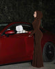 High Street Red Christma Hooded Long Sleeve Maxi Dress for Woman Slim Solid Bodycon Party Vestidos Elegant Autumn Dresses
