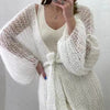 Knitted Open Stitch Cardigan Sweater for Women Autumn Winter Solid Front Pocket Long Sweater Coat Loose