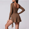 Womens High Neck Tennis Dress Long Sleeve Sarong Wrap Skirt Built in Shorts Golf Athletic Dress Workout Rompers