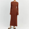 Women Elegant Ribbed Knit Full Sleeve Maxi Dress Crew Neck Bodycon Pencil Long Dress Tie Waist Dress 90s Vintage Streetwear